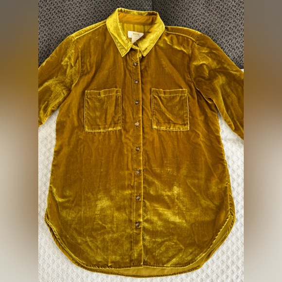 Anthropologie Maeve Karina Velvet Button Down Shirt in Gold Size 0 OB1057701 - Picture 7 of 16